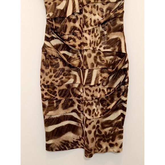 Forever 21 Brown Gold Leopard Print Ruched Bodycon Mini Dress Medium - Picture 4 of 6
